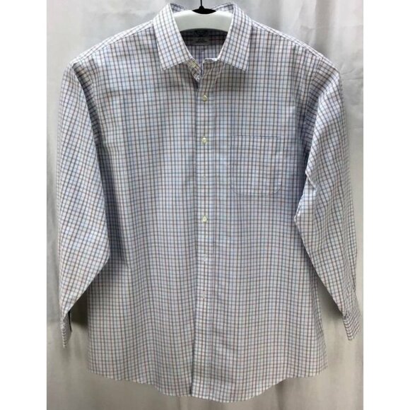 Brooks Brothers Shirt 17.5 4/5 White Plaid Button Long Sleeve Slim Fit Mens - Picture 1 of 5